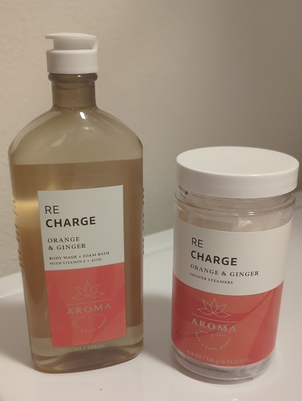 Bath & Body Works RE CHARGE Orange & Ginger Body Wash Duo with White Caps